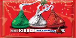 Hershey®’s Kisses® Brand Milk Chocolates wrapped in red, green and silver foils